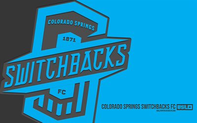 Colorado Springs Switchbacks FC logo, 4k, blue background, carbon art, USL, Colorado Springs Switchbacks FC emblem, American soccer club, United Soccer League, USA, Colorado Springs Switchbacks FC, football, Colorado Springs Switchbacks, soccer, USL Championship