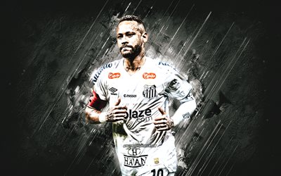 neymar jr, santos fc, sfondo di pietra bianca, grunge art, calciatore brasiliano, stelle di calcio, brasile, neymar santos fc, neymar, calcio, neymar da silva santos junior