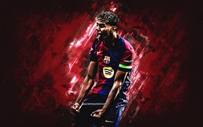 lamin yamal, fc barcelona, katalonien, spanien, spanischer fußballspieler, barcelona  fußballspieler, burgund stein hintergrund, grunge  kunst, la liga, fußball, lamine yamal barcelona