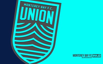 logotipo de monterey bay fc, 4k, fondo turquesa, arte de carbono, usl, monterey bay fc emblema, american soccer club, league de fútbol unido, eeuu, monterey bay fc, fútbol americano, bahía de monterey, fútbol, campeonato usl