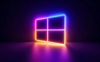 4k, leuchtendes windows 10 logo, bunte blendung, schwarzer hintergrund, minimalismus, dirigenten, os marken, kreativ, neon logo für windows 10, marken, kunstwerk, windows 10 logo, windows 10