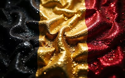 Belgian flag, 4K, gemstones, flag of Belgium, crystals, shiny stones, Belgium, creative art, red gemstones, red yellow black crystals, Belgium flag