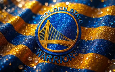 logotipo de gemas de golden state warriors, 4k, fondo de gemas azul amarillo, nba, logotipo de los guerreros del estado dorado, arte de gemas, emblema de los guerreros del estado dorado, eeuu, guerreros del estado dorado, baloncesto