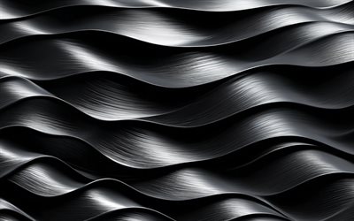 4k, textura de metal escuro, macro, ondas metálicas 3d, texturas metálicas, fundo de metal escuro, textura metálica ondulada, texturas 3d