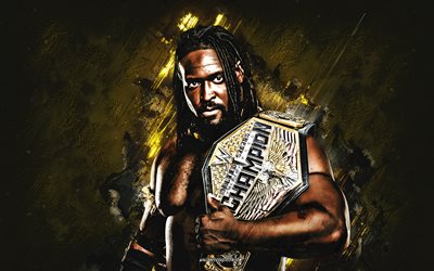 oba femi, wwe, luchador americano, fondo de piedra dorada, campeón de la wwe, arte grunge, eeuu, lucha, isaac odugbesan, oba femi wwe, entretenimiento de lucha libre mundial