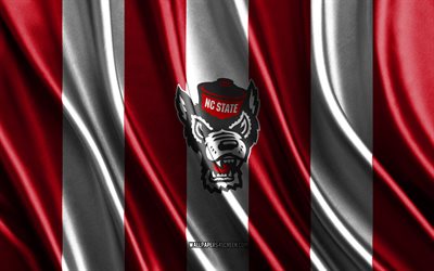 4k, NC State Wolfpack logo, NCAA, red white silk texture, NC State Wolfpack flag, American football club, silk flag, USA, NC State Wolfpack