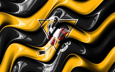 Wilkes-Barre Scranton Penguins 3D logo, 4k, black yellow 3D waves, AHL, hockey, Wilkes-Barre Scranton Penguins flag, Wilkes-Barre Scranton Penguins logo, american hockey team, Wilkes-Barre Scranton Penguins