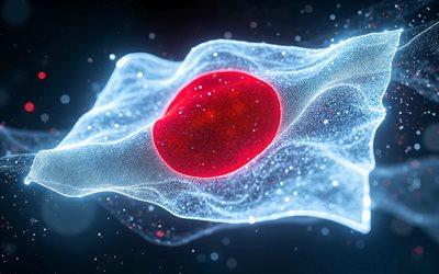 japans glödande flagga, 4k, mörker, vita abstrakta vågor, japans flagga, 3d konst, japansk flagga, asien, abstrakt 3d vågor japan flagga, bokeh, japan, japan 3d flagga, japan abstrakt flagga