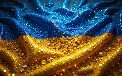 Ukrainian flag, 4K, gemstones, flag of Ukraine, crystals, shiny stones, Ukraine, creative art, blue yellow gemstones, blue yellow crystals, Ukraine flag