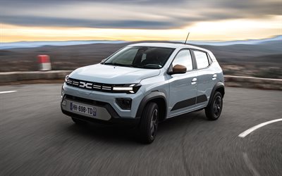 dacia spring extreme, 4k, yol, 2026 araba, gün batımı, ab spesifikasyonu, dacia bahar, hareket bulanıklığı, 2026 dacia bahar, romanya arabaları, dacia