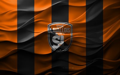 4k, Stade Lavallois logo, orange black 3D background, Stade Lavallois emblem, Ligue 2, French football team, Stade Lavallois flag, 3D texture, Stade Lavallois, football, France