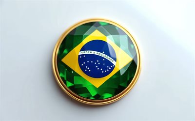Flag of Brazil, 4k, Brazilian flag inside a gemstone, white background, Brazil flag, gemstone, white crystal background, Brazil, Brazilian flag, Ordem e Progresso