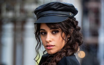 camila cabello, 4k, retrato, cantante estadounidense, sesión de fotos, abrigo negro, karla camila cabello estrabao, sesión de fotos de camila cabello