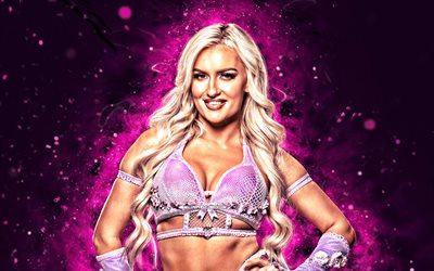 4k, Blake Monroe, purple neon lights, NXT, creative, american wrestler, WWE, Mariah May, purple abstract background, World Wrestling Entertainment, wrestlers, Blake Monroe 4K