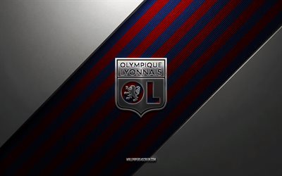 Olympique Lyonnais logo, 4k, steel background, French football club, red blue lines, Olympique Lyonnais emblem, Ligue 2, Olympique Lyonnais, France, football, Olympique Lyonnais metal logo