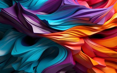 4k, موجات ثلاثية الأبعاد ملونة, ماكرو, تصميم المواد, التجريد الملونة, منحنيات ثلاثية الأبعاد ملونة, خلفية متموجة مجردة, منحنيات مجردة, عمل فني, موجات مجردة, خلفيات مجردة
