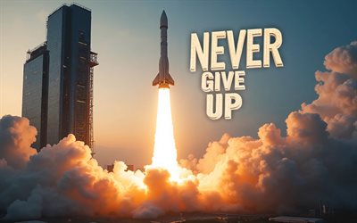 4k, Never Give Up, citysacpe, rocket takeoff, motivation, inspiration, popular short quotes, Never Give Up concepts, Never Give Up inspiration, creative, Never Give Up Art