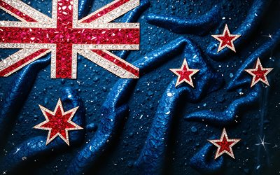 न्यूज़ीलैंड का झंडा, 4k, रत्न शामिल हैं, क्रिस्टल, चमकदार पत्थर, न्यूज़ीलैंड, रचनात्मक कला, नीले रत्न, लाल नीले क्रिस्टल, न्यूजीलैंड रत्न ध्वज