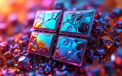 4k, windows 10 chrom logo, bokeh, digitale kunst, bunter 3d hintergrund, windows 10 metalllogo, kreativ, kunstwerk, windows 10 3d logo, windows 10 logo, os marken, windows 10
