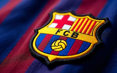 fc barcelona tyg logotyp, 4k, vinröd blå tyg bakgrund, fc barcelona, la liga, katalonien blå vinröd sidenstruktur, fc barcelonas logotyp, fc barcelonas emblem, spanien, fotboll, barcelona logotyp, barcelona