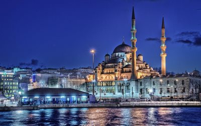 Nuova moschea, Istanbul, in Turchia, a Istanbul, moschea, notte