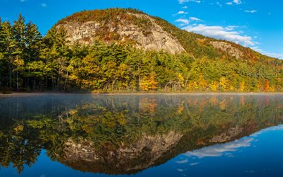 lago, montaña, cielo azul, estados UNIDOS, Echo Lake, New Hampshire