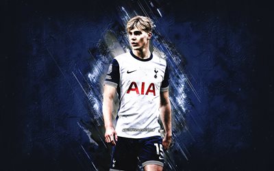 lucas bergvall, tottenham hotspur, calciatore svedese, sfondo di pietra blu, grunge art, premier league, inghilterra, calcio, lucas bergvall tottenham