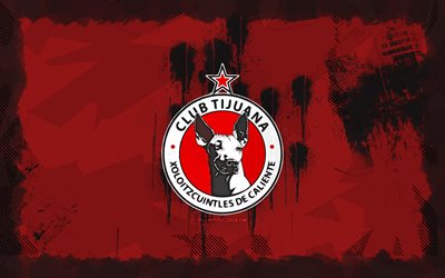 Club Tijuana grunge logo, 4k, Liga MX, red grunge background, soccer, Club Tijuana emblem, football, Club Tijuana logo, Club Tijuana, mexican football club, Club Tijuana FC