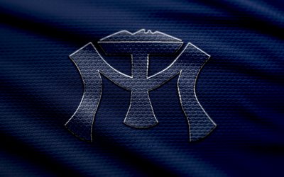sultanes de monterrey kumaş logosu, 4k, mavi kumaş arka plan, lmb, bokh, beyzbol, sultanes de monterrey logosu, sultanes de monterrey amblemi, meksika beyzbol takımı, sultanlar de monterrey