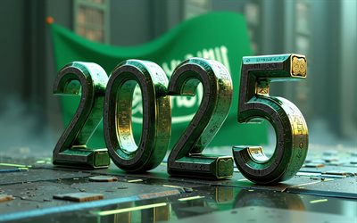 4k, 2025 saudi  arabien, stahl 3d  ziffern, saudi  arabien 2025 ziffern, 3d  kunst, saudi  arabien 2025 konzepte, saudi  arabien  flagge, 2025 3d  ziffern, 2025 konzepte, saudi arabien