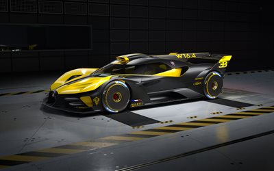 bogatti bolide, 4k, usine, 2025 voitures, hypercars, supercars, bolide bugatti jaune, 2025 bugatti bolide, voitures françaises, bugatti
