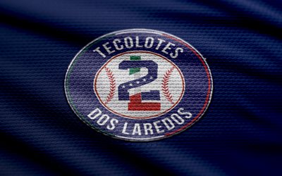 tecolotes de los dos laredos kumaş logosu, 4k, mavi kumaş arka plan, lmb, bokh, beyzbol, tecolotes de los dos laredos logosu, tecolotes de los dos laredos amblemi, meksika beyzbol takımı, tecolotes de los dos laredos