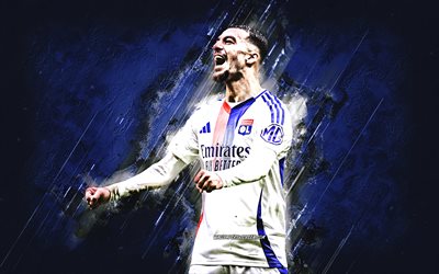 georges mikautadze, olimpique lyonnais, calciatore georgiano, sfondo di pietra blu, grunge art, ligue 1, francia, calcio, georges mikautadze olimpique lyonnais