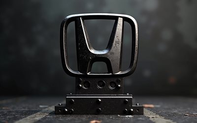 4k, Honda metal logo, metal grunge background, Honda, grunge art, Honda emblem, Japanese cars, metal grunge texture, Honda 3d logo