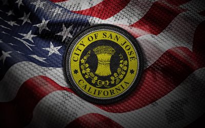 サンノゼシール, 4k, 米国の都市の封印, 私たちの旗, サンノゼバッジ, サンノゼのアザラシ, アメリカ合衆国, アメリカ国旗, サンノゼのエンブレム, サンノゼカリフォルニア, 米国の都市シール, サンノゼ