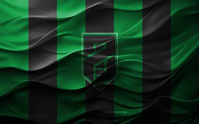 4k, logotipo de porordenone calcio, fondo 3d negro verde, serie b, emblema de pordenone calcio, equipo de fútbol italiano, pordenone calcio flag, textura 3d, italia, calcio de pordenona, fútbol americano, fútbol, cañonera