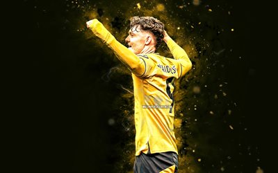 Jorgen Strand Larsen, 4k, yellow neon lights, Wolverhampton Wanderers, Premier League, Norwegian footballers, Jorgen Strand Larsen 4K, football, soccer, Wolverhampton Wanderers FC, Wolves, Jorgen Strand Larsen Wolverhampton Wanderers