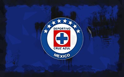 logotipo de cruz azul grunge, 4k, liga mx, fondo de grunge azul, fútbol, cruz azul emblema, fútbol americano, logotipo de cruz azul, cruz azul, club de fútbol mexicano, cruz azul fc