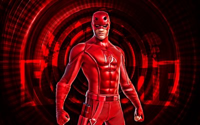 daredevil fortnite, 4k, punainen kierretausta, fortnite, luova, daredevil  iho, fortnite daredevil  iho, huimapäinen, fortnite  hahmot