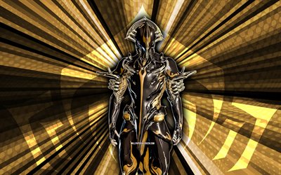 4k, Volt Prime, Warframe, golden rays background, abstract art, Warframe skins, Warframe characters, Volt Prime Warframe, creative art