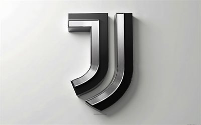 Juventus FC logo, 3d black and white Juve steel logo, Italian football club, Juventus FC emblem, Serie A, Italy, football, Juve, Juventus
