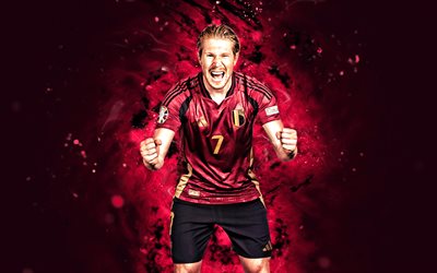 Kevin De Bruyne, 4k, purple neon lights, Belgium national football team, Belgian footballers, Kevin De Bruyne 4K, football, soccer, national teams, Kevin De Bruyne Belgium Team