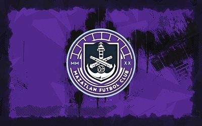 logo grunge mazatlan fc, 4k, liga mx, contexte grunge violet, football, emblème du mazatlan fc, logo mazatlan fc, mazatlan fc, club de football mexicain, fc mazatlan
