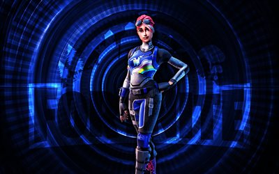 parlak bombardıman uçağı fortnite, 4k, mavi spiral arka plan, fortnite, yaratıcı, parlak bombardıman uçağı, fortnite parlak bombardıman ciltleri, fortnite karakterleri