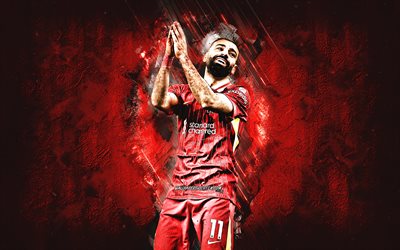 Mohamed Salah, Liverpool FC, grunge art, Egyptian footballer, red stone background, Mo Salah, Premier League, England, football, Mohamed Salah Liverpool