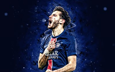 4k, khvicha kvaratskhelia, fondo abstracto azul, paris saint germain, ligue 1, futbolistas georgianos, luces neones azules, khvicha kvaratskhelia 4k, fútbol americano, fútbol, psg, khvicha kvaratskhelia psg