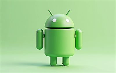 logo 3d green android, 4k, sfondo verde, android, creative 3d art, logo android, emblema android, sfondo verde con android