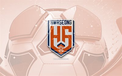 hwaseong fc parlak logo, 4k, turuncu futbol arka planı, k league 2, futbol, hwaseong fc, güney kore futbol kulübü, hwaseong fc amblemi, hwaseong fc logosu, fc hwaseong