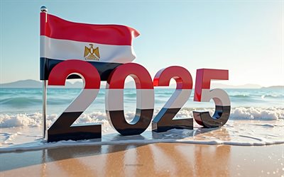 égypte 2025, 4k, mer, plage, 2025 egypte 3d chiffes, 2025 concepts égyptiens, art 3d, egypte, voyage 2025 en égypte, drapeau 3d de l'égypte