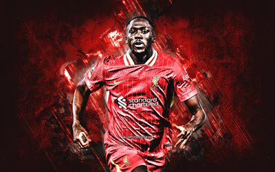 Ibrahima Konate, Liverpool FC, French footballer, red stone background, grunge art, Premier League, England, football, Ibrahima Konate Liverpool